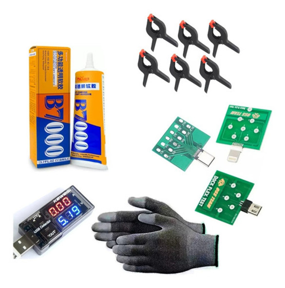 Combo Reparacion Celus Pegamento Tester Pinzas Guantes 12pcs 0