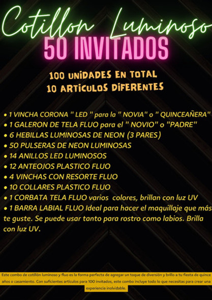 Combo Cotillon Luminoso Led Neon 50 Personas 100 Articulos 1
