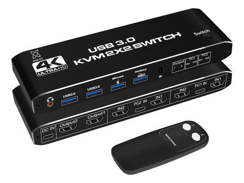 Switch Kvm Hdmi 2 Pc 2 Monitores 4 Puertos Usb Megan Tech 0