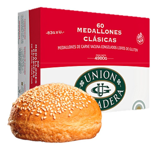 60 Hamburguesas 83grs Unión Ganadera + Pan Con Semillas + Ad 0