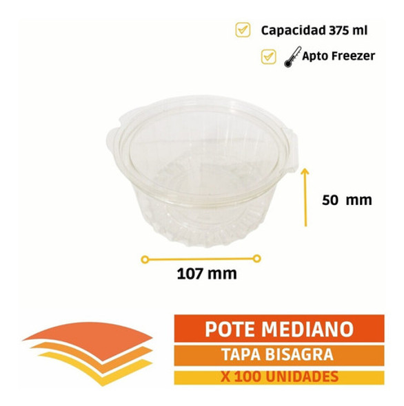 Pote Con Tapa Bisagra Descartable Mediano X 100 Un 1