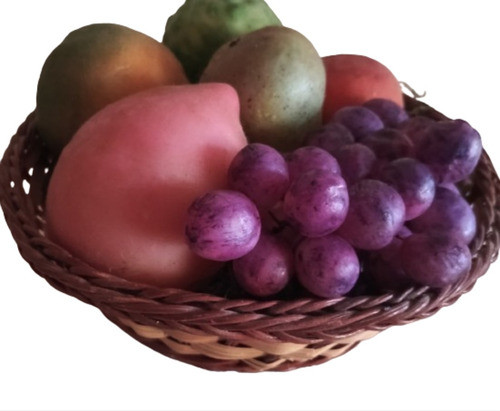 Centro De Mesa Frutera De Mimbre Con Frutos De Parafina 0