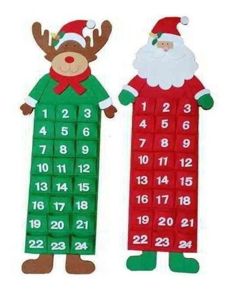 Calendario Navideño, Rojo Y Verde, Niños, Reno Y Santa 0