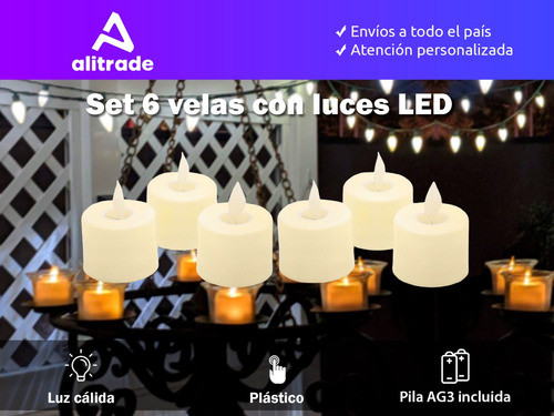 Velas Decorativas Led Cálidas Llama Movimiento Parpadeo X6 1