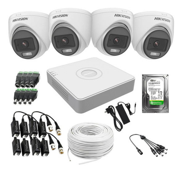 Kit Dvr 4 Camaras Seguridad Hikvision Colorvu Color De Noche 0