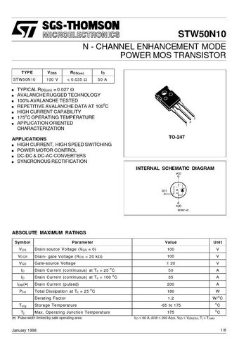 X50 Mosfet Canal N 50a 100v Stw50n10 Alternativo Irfp150n 1