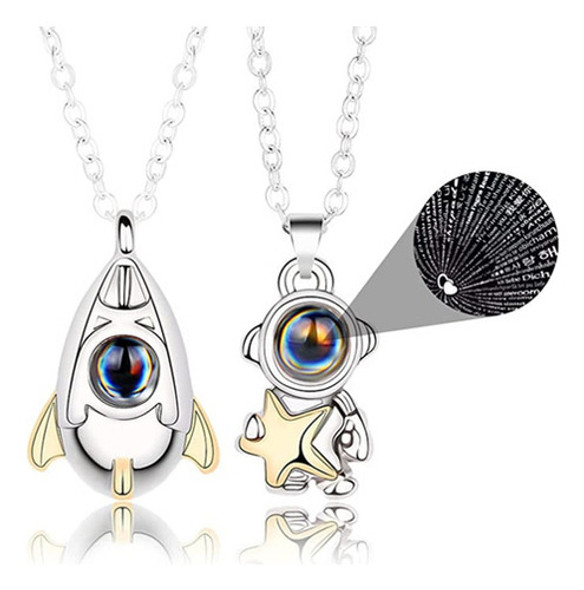 Collar Parejas Astronauta Nave Proyecta Te Amo 100 Idiomas 0