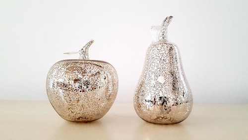 Fruta Pera De Vidrio Deco 8.5x13cm Color Oro Envejecido 1