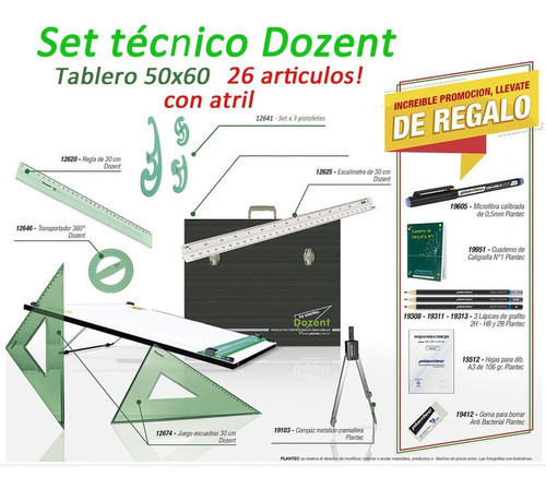 Kit De Dibujo Técnico 26 Art Dozent Tablero 50x60 C/ Atril 0