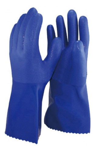Guantes De Pvc De 35cm Azul Rugoso 0
