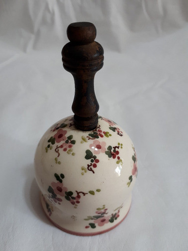 Deco - Antigua Campana De Cerámica Mango Madera 11 Cm 0