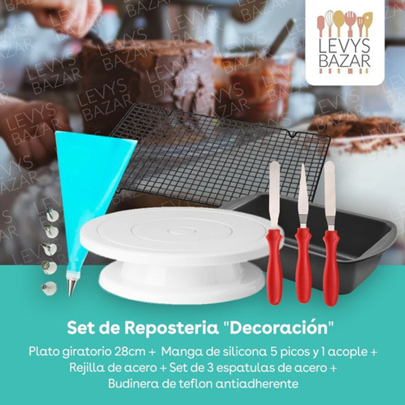 Kit Reposteria Plato Giratorio Para Decorar Torta Manga Con 6 Picos Y Acople Budinera Horno Pasteleria Rejilla Espatulas 1