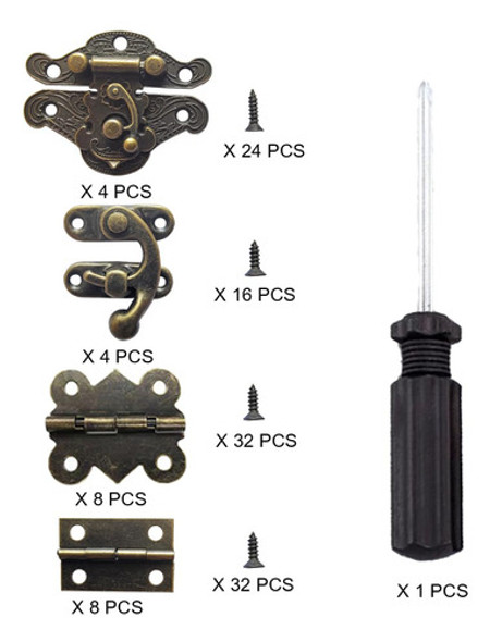 Mini Bisagras Y Cerrojos Vintage + Tornillos Set 24piezas 1