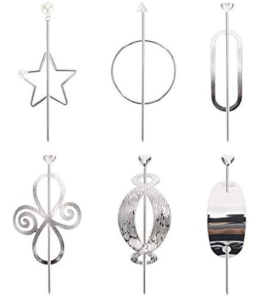 Paquete De 6 Pinzas Para El Cabello Plateadas De Metal Decor 0
