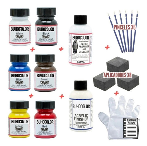 Starter Kit Leather Paint 6 Colores + Fijador + Sellador 0