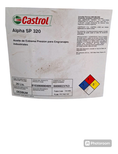 Aceite Castrol Alpha Sp 320- Balde De 20 Litros 0