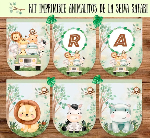 Kit Imprimible Editable  Animalitos De La Selva Safari 1