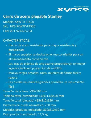 Carro Plegable Acero Stanley Ft520 Hasta 120 Kg. 1