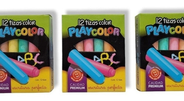 Tizas Color Playcolor Escolares X 12 Colores Pack X 3 0