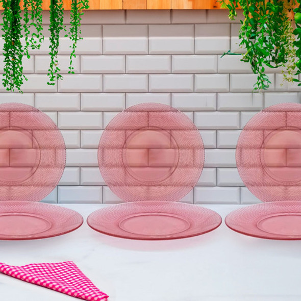 X36 Platos Playo Hondo Postre Color Traslucido Pink Deluxe 1