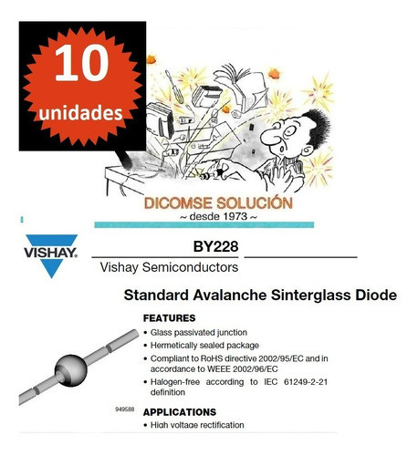 Diodo Dumper Damper By228 Rapido 2.5a 1500v 20ms 40pf X 10 U 0