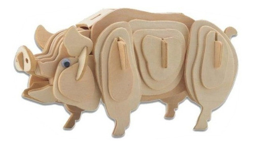 Animal Cerdo Chancho Madera Puzzle 3d Rompecabezas Armar 0