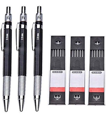 Lapiz Mecanico 2.0 Mm 2b X3 Unidades Con Minas De Repuesto 0