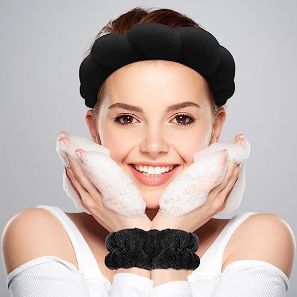 Vincha Cosmetologica +2 Muñequeras Tela Soft Negro 1