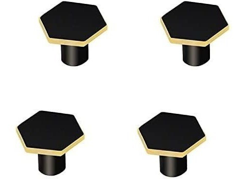 4 Tiradores Rzdeal Hexagonales Negro Y Dorado 0