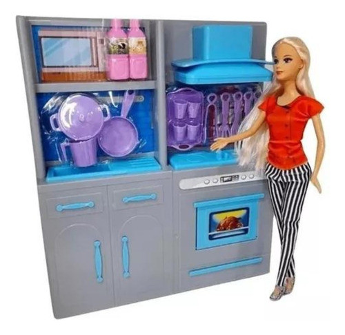 Muñeca Kiara Cocinera C/ Set De Cocina + Alacena Accesorios 1