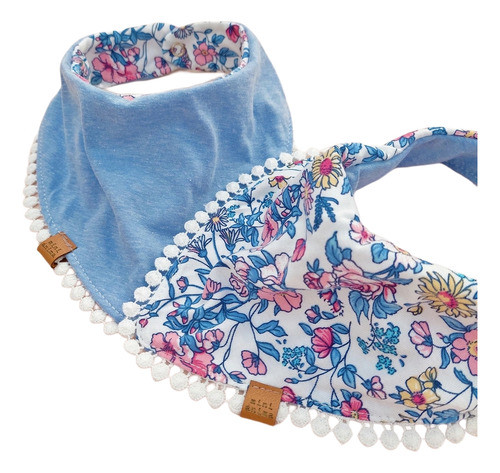 Babero Mini Anima Bandana Reversible  Little Flower Celeste 1