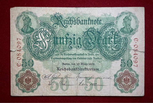 Billete 50 Marcos Alemania 1906 Pick 26 A 6 Dígitos 0