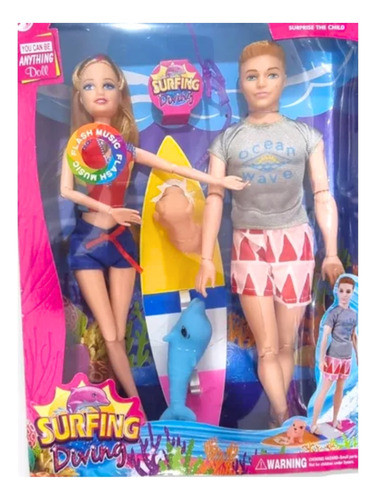 Set Muñeca Y Muñeco Con Accesorios De Surf Y Sonido 0