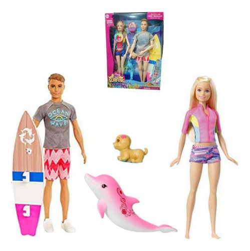 Set Muñeca Y Muñeco Con Accesorios De Surf Y Sonido 1