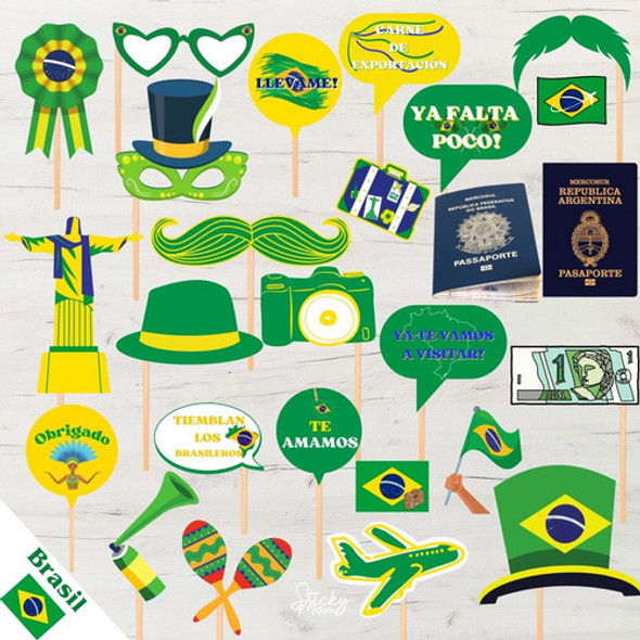 Kit Imprimible Viaje Despedida Brasil 55 Props Divertidos 1