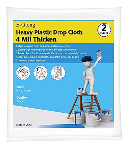Egtong 4 Mil Thicken Plastico Drop Fabric 9 X 12 Drop Sheet 0