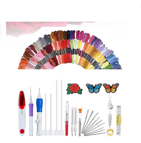 Caja 77pzs: 4 Aguja Mágica Punch + 48 Hilos -  Bordado Ruso 0