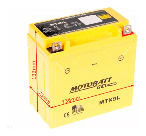 Bateria Motobatt Gel 12v 9 Ah Mtx9l 12n9-3a -3b Yb9l-a2 B 1 Bateria Motobatt Gel 12v 9 Ah Mtx9l 12n9-3a -3b Yb9l-a2 B 1