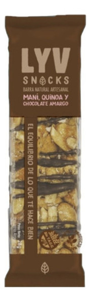 Barra Artesanal Lyv - Mani, Quinoa Y Chocolate Amargo X18 Un 1