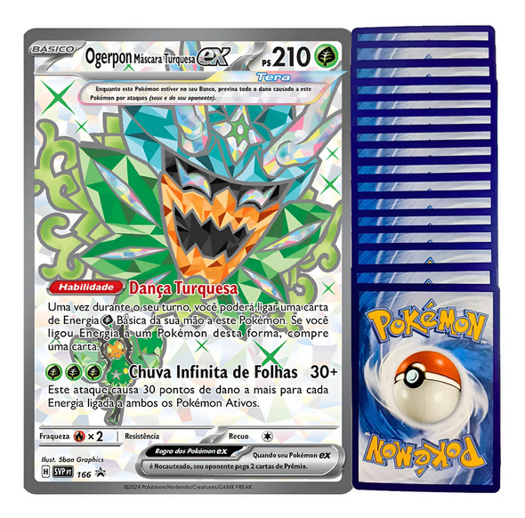 Pokemon Ogerpon Turquoise Mask ex Jumbo Card (Portuguese) + 15 Bonus Cards – Copag Original – Ultra Rare Holo – 2025