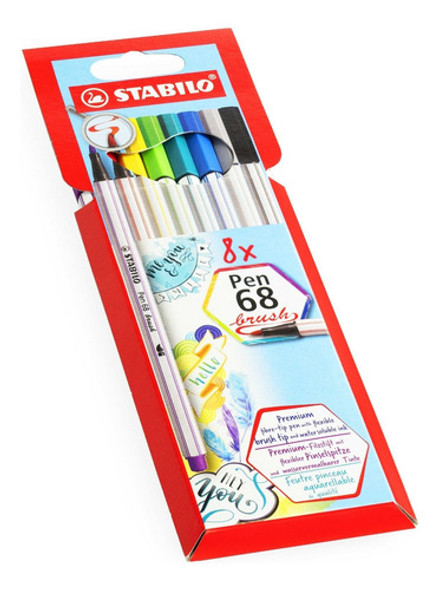 Marcador Stabilo Pen 68 Brush Pincel X8 0