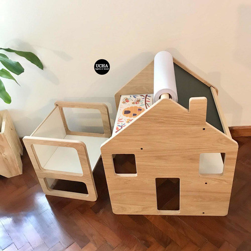Escritorio Mesa Casita Pizarron Montessori 1 Silla Paraiso 0