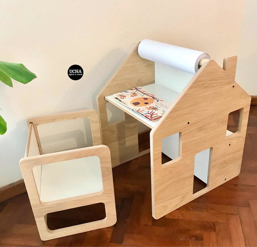 Escritorio Mesa Casita Pizarron Montessori 1 Silla Paraiso 1
