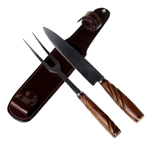 Juego De Trinchar Cabo Madera/cuchillo Artesanal Hoja 20 Cm 0
