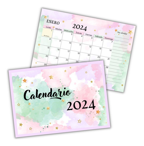 Calendario 2024 Almanaque Mensual Imprimible Tamaño A4 Cielo 0
