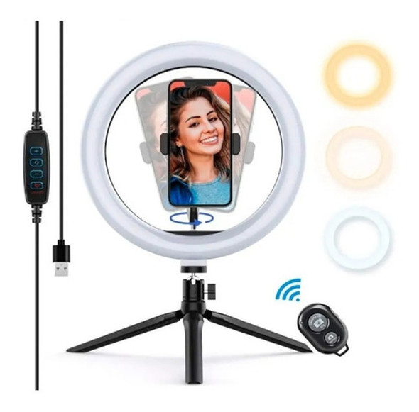Aro De Luz Led 26cm Tripode Para Celular+ Remoto Bluetooth 0