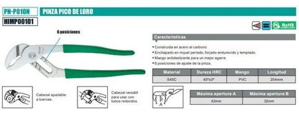 Pinza Pico Loro Antideslizante Proskit Pnp010n 6 Posiciones 1