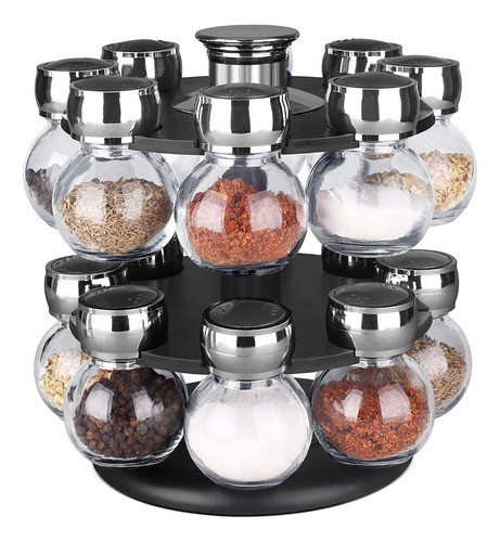 Especiero Vidrio Giratorio 16 Frascos Especias Cocina Tapa 0
