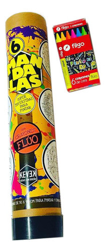 Mandalas Infantiles Para Pintar + Crayones Flúo -kit Naranja 0