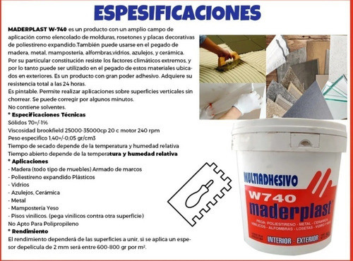Adhesivo  P/pisos Vinilicos Y Mas    Maderplast W-740 X 5kg 1